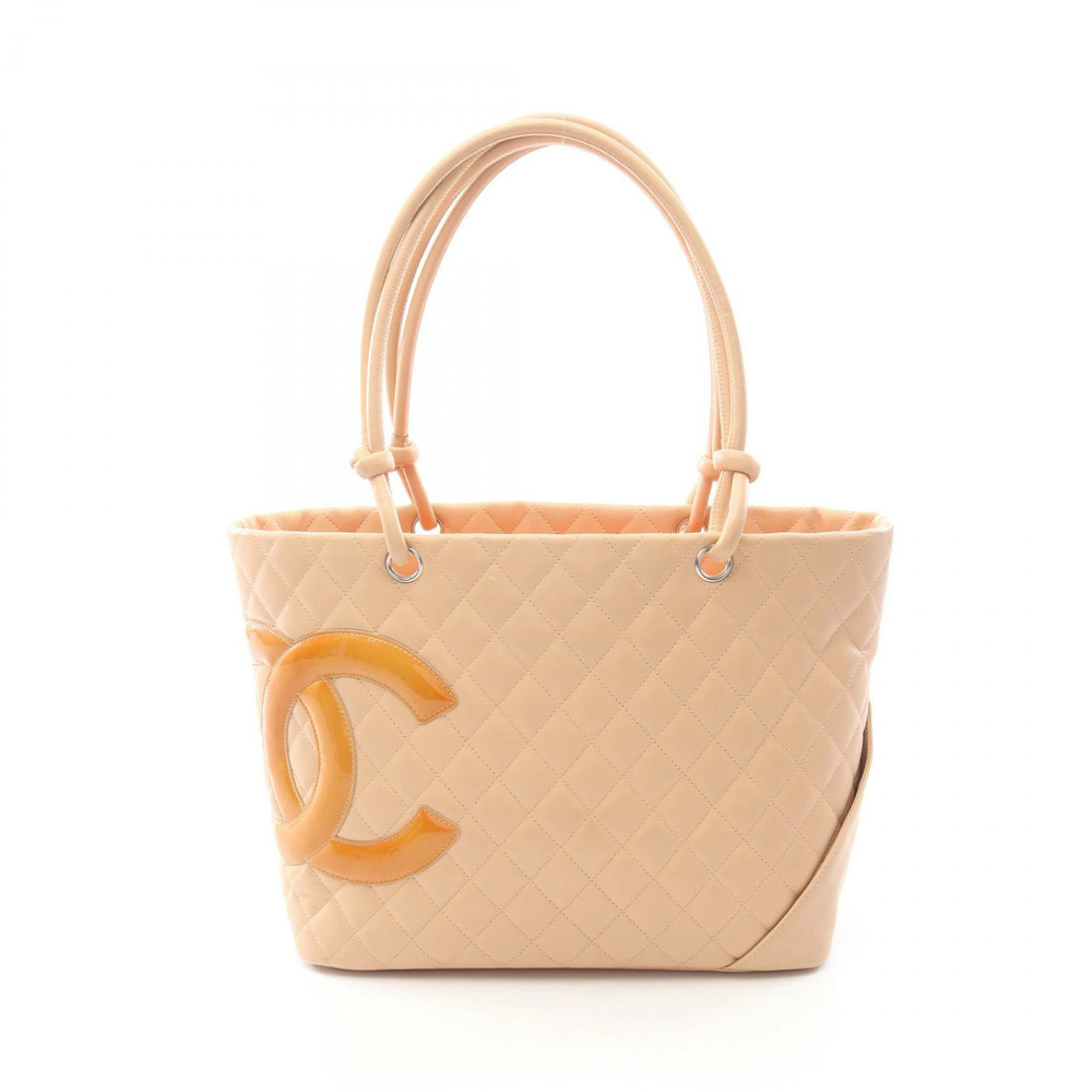 Chanel Cambon Tote Bag Leather Enamel Beige Yellow